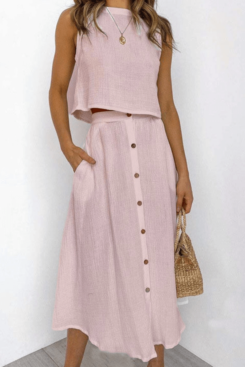 Casual Crew Neck Tee and Mid Length Skirt Set