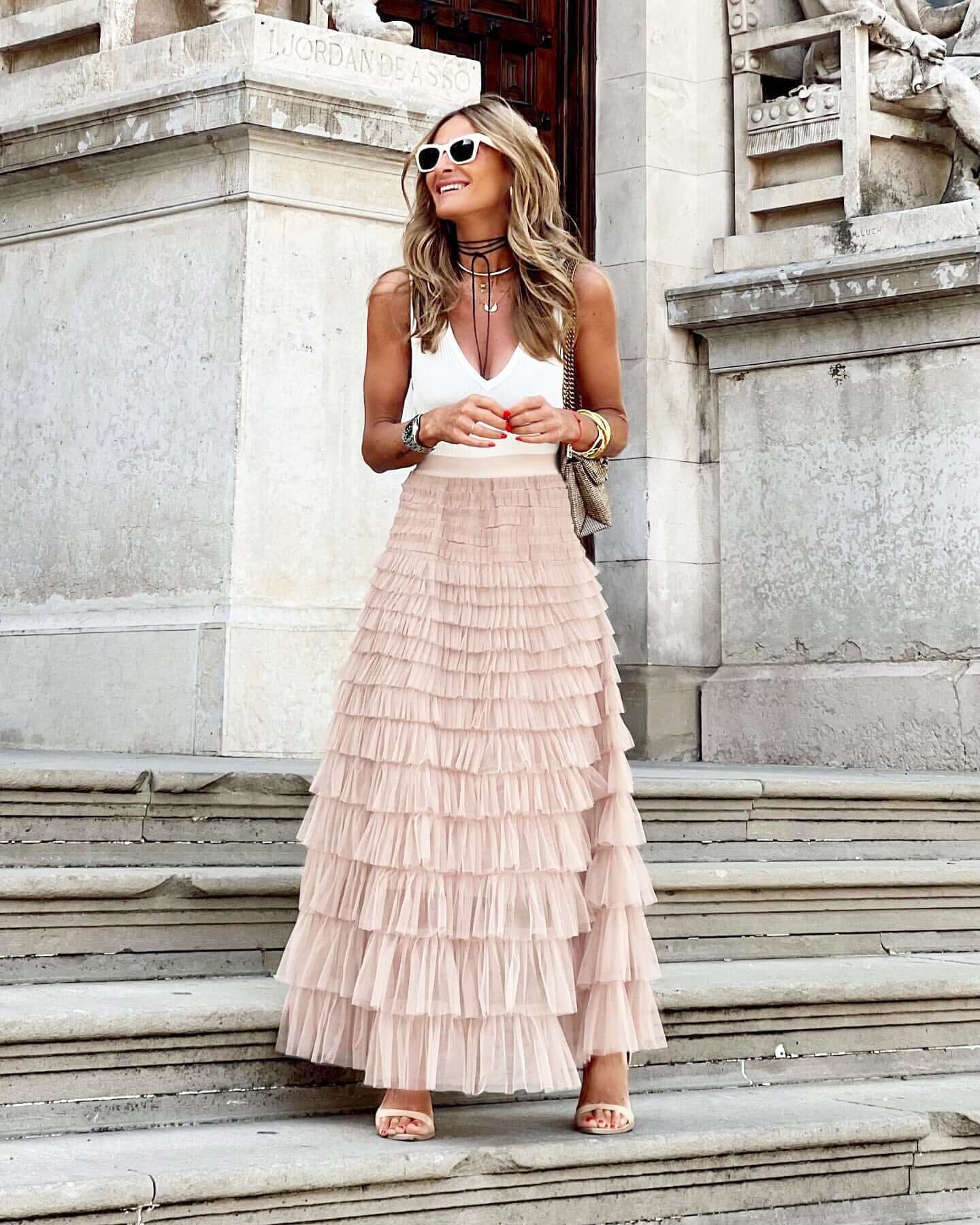 Fluffy Midi A-Line Flowy Skirt for Women