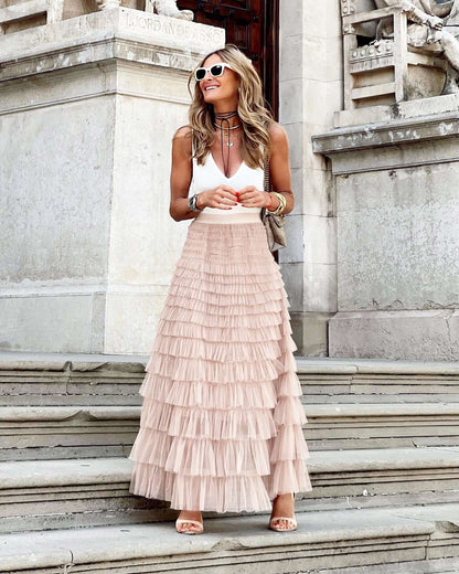 Fluffy Midi A-Line Flowy Skirt for Women
