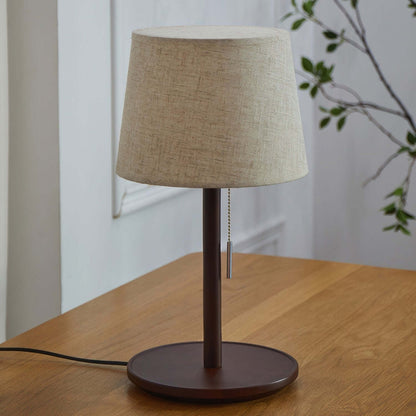 Rustic Brown Wooden Desk Lamp with Linen Shade