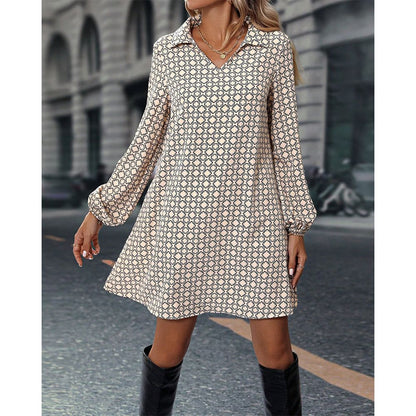Relaxed Fit V Neck Long Sleeve Dress