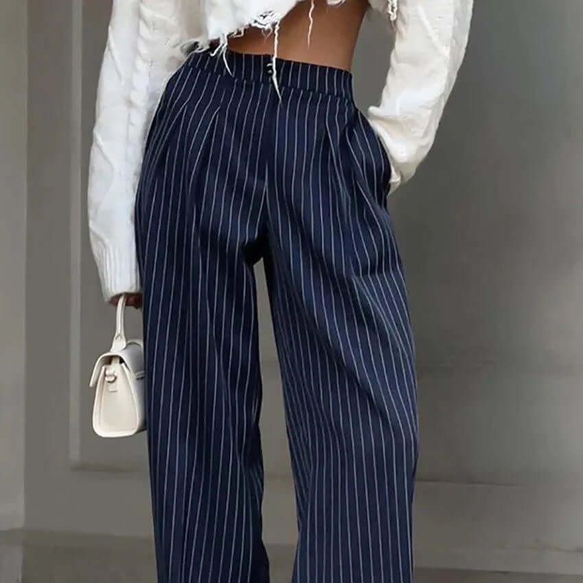 Ladies Classic Wide Leg Stripe Pants