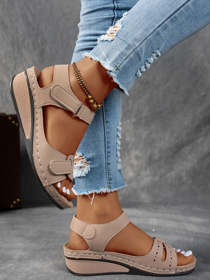 Elegant High Heel Wedge Sandals with Buckle Strap