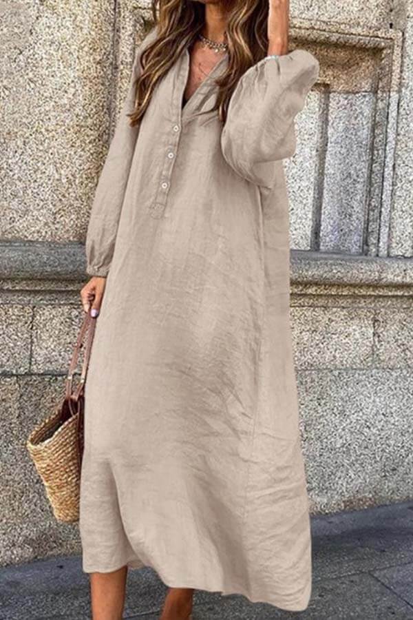 Comfy Relaxed Fit V Neck Dress for Women - Luxivelle