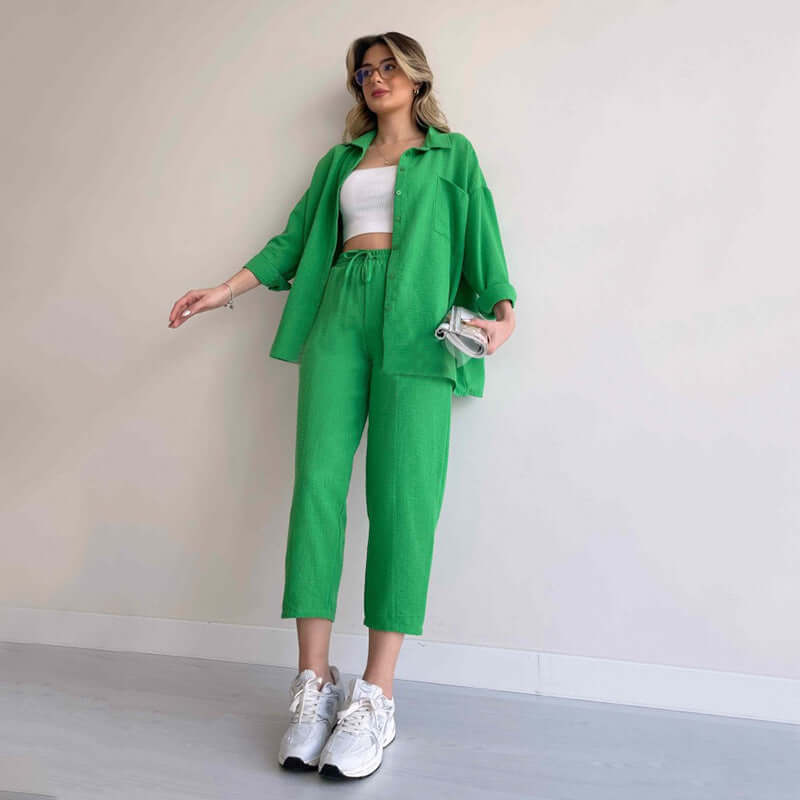 Relaxed Fit Women's Shirt and Loose Pants Set
