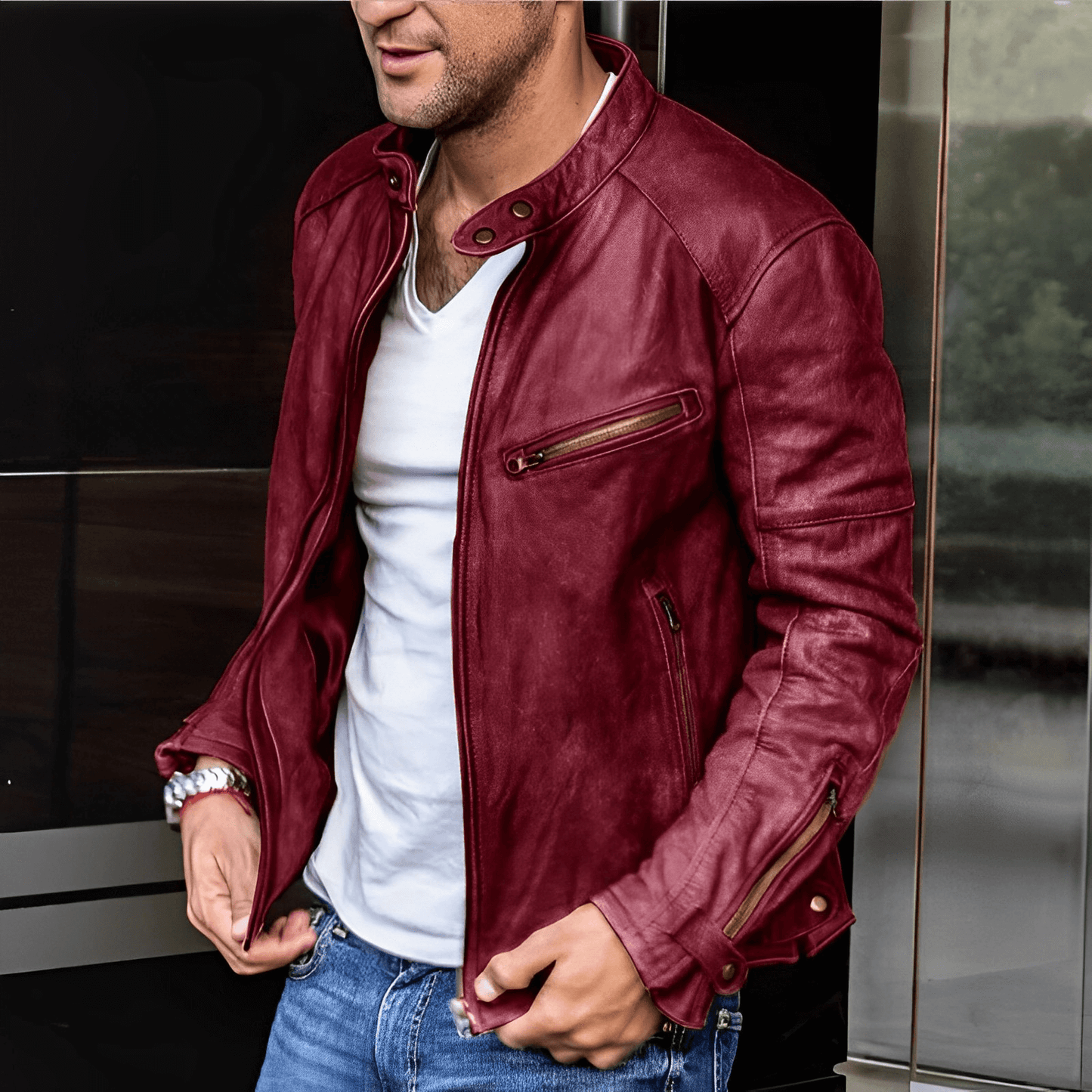 Classic Mens Brown Leather Coat