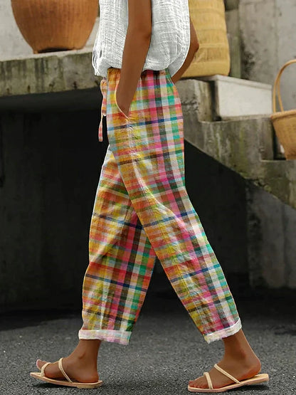 Relaxed Fit Plaid Trousers - Luxivelle