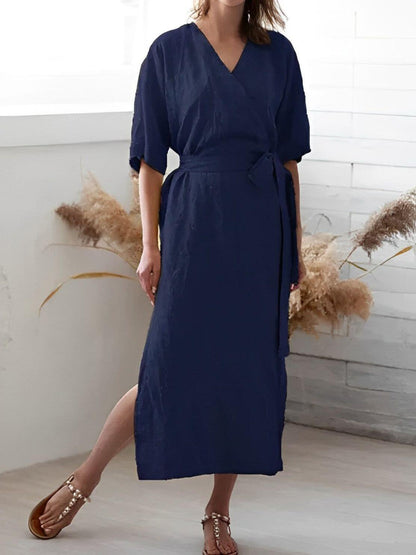 Elegant V Neck Belted Sundress