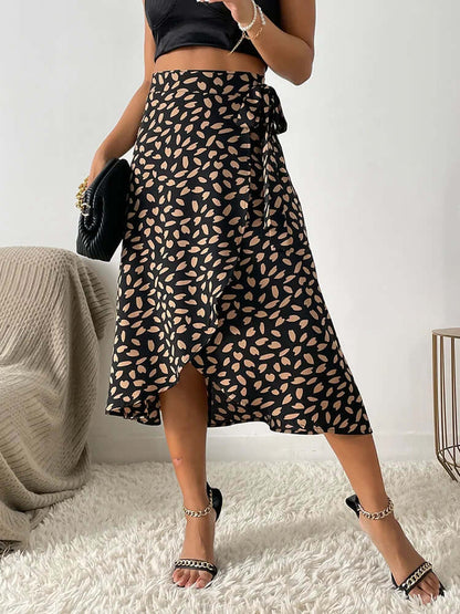 Floral Tie Waist Mid Length Skirt