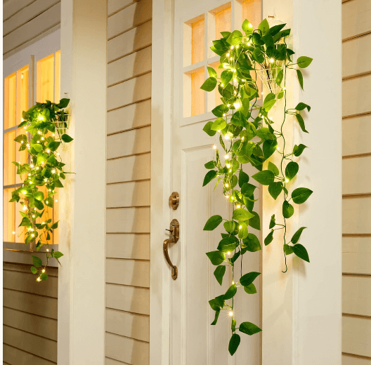 String Fairy Lights with Green Leaf Decorations - Luxivelle