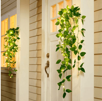 String Fairy Lights with Green Leaf Decorations - Luxivelle