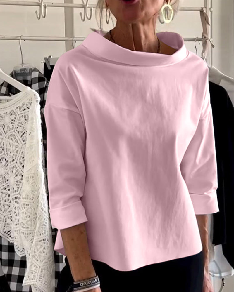 Relaxed Fit Cotton Blend Women's Pullover Blouse