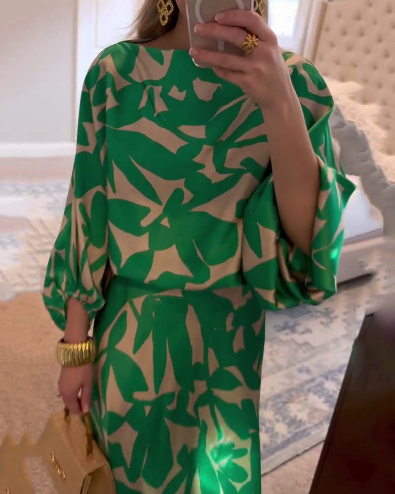 Chic 2-Piece Floral Lantern Sleeve Outfit
