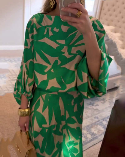 Chic 2-Piece Floral Lantern Sleeve Outfit