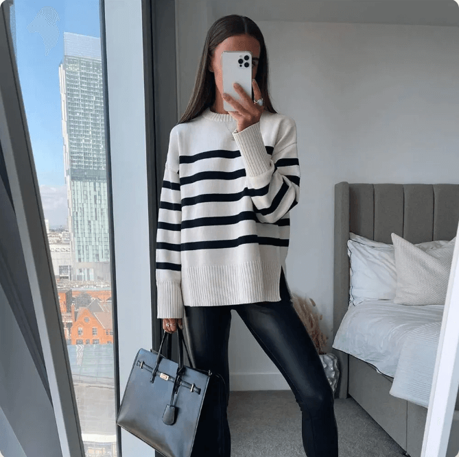 Large Cozy Striped Sweater for Women - Luxivelle