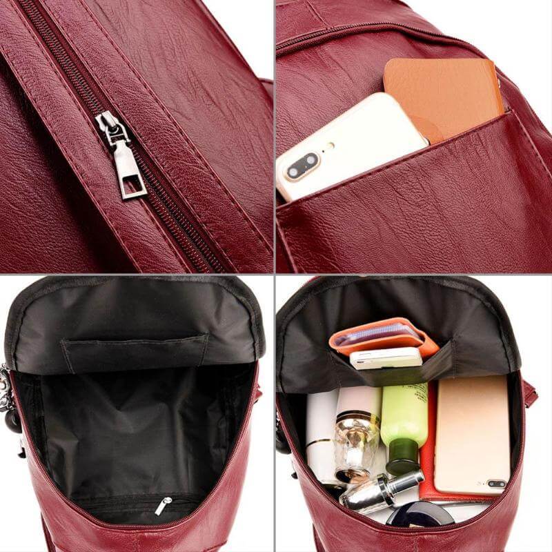 Secure Women's Leather Rucksack - Soft Genuine Sheepskin Backpack