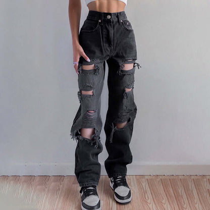 Distressed Frayed Hem Women's Jeans - Luxivelle