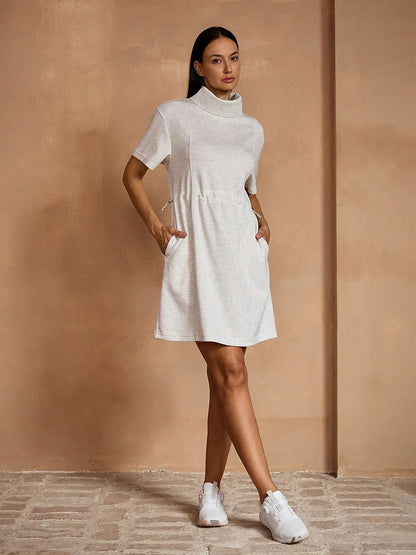 Comfy Casual Short Sleeve Drawstring Dress