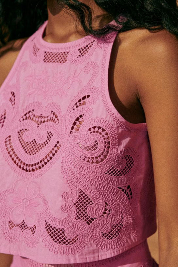 Florence | Lace Set – Pink Floral Top and Shorts 5