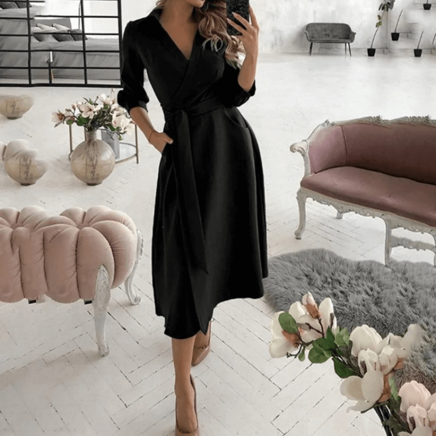 Ladies' Waist Cinch Wrap Dress - Luxivelle
