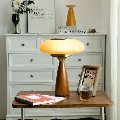 Small Glass Desk Lamp with Wood Base