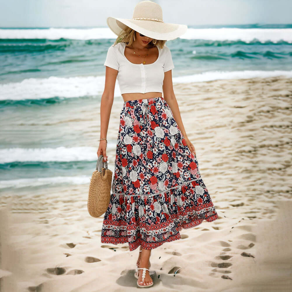 Flowy Floral Long Skirt for Women