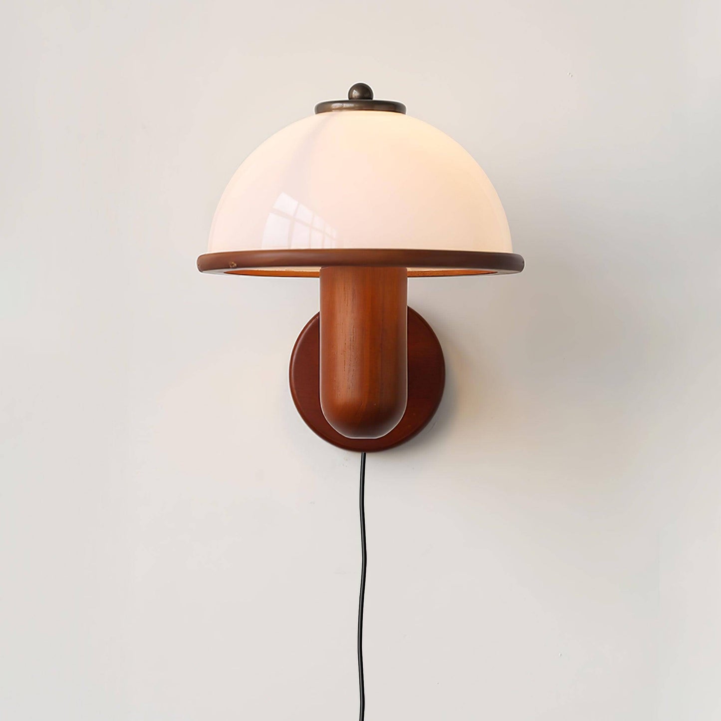 Rustic Wooden Fungi Wall Lamp with Cream Shade