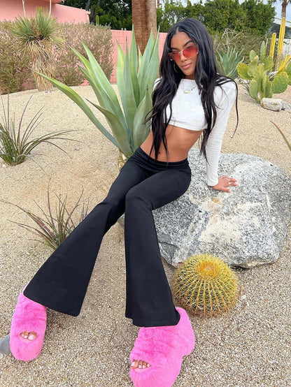 Womens Comfort Fit Wide Leg Pants