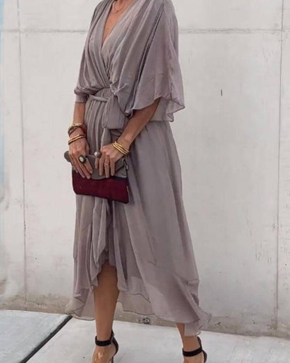 Elegant Cross Front Mid Length Dress