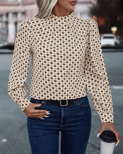 Fashionable Graphic Crew Neck Long Sleeve Top - Luxivelle