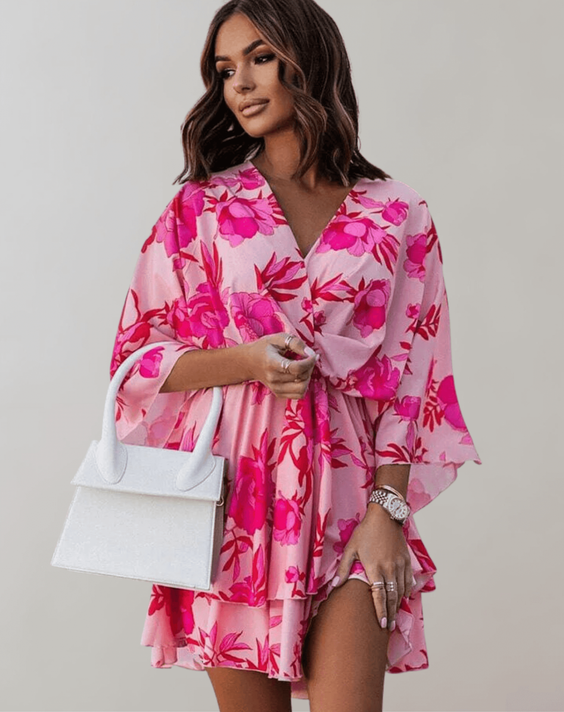 Flattering V Neck Flowy Midi Dress - Luxivelle