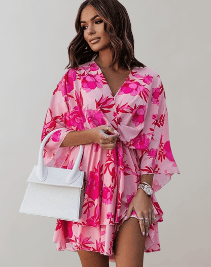 Flattering V Neck Flowy Midi Dress - Luxivelle