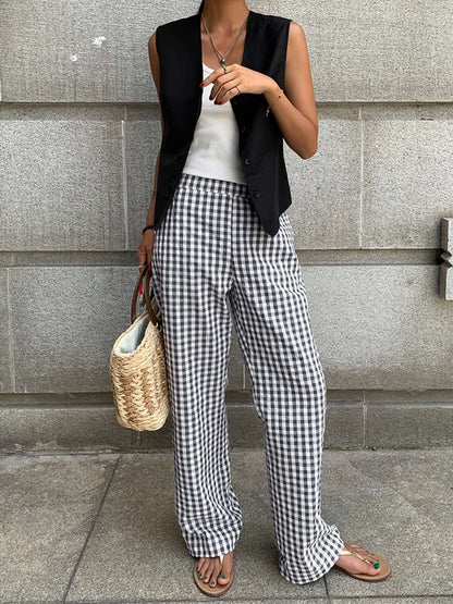 Classic Checked Loose Fit Pants - Luxivelle