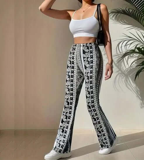 Fashionable Wide Leg Printed Pants