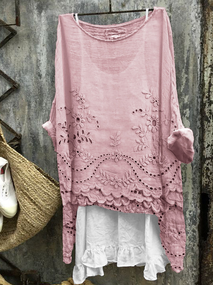 Rosmira | Printed Blouse for Women - Elegant Eyelet Summer Top 3