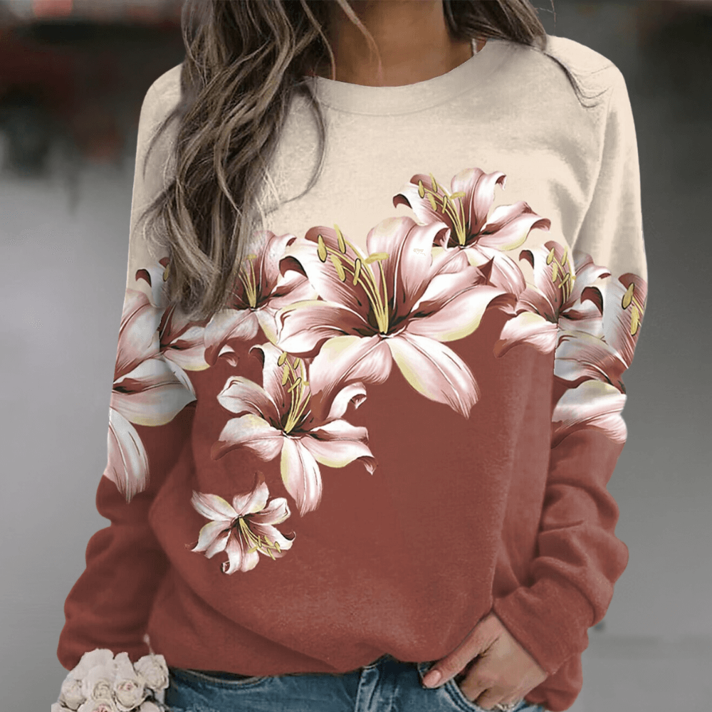 Casual Floral Loose Fit Women's Sweatshirt - Luxivelle