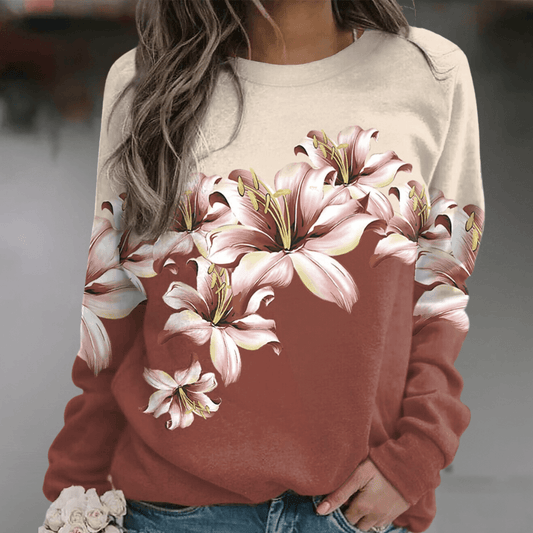 Casual Floral Loose Fit Women's Sweatshirt - Luxivelle