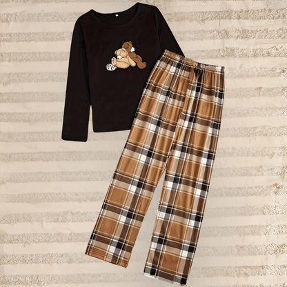 Classic Fit Blouse and Plaid Pants Set - Luxivelle