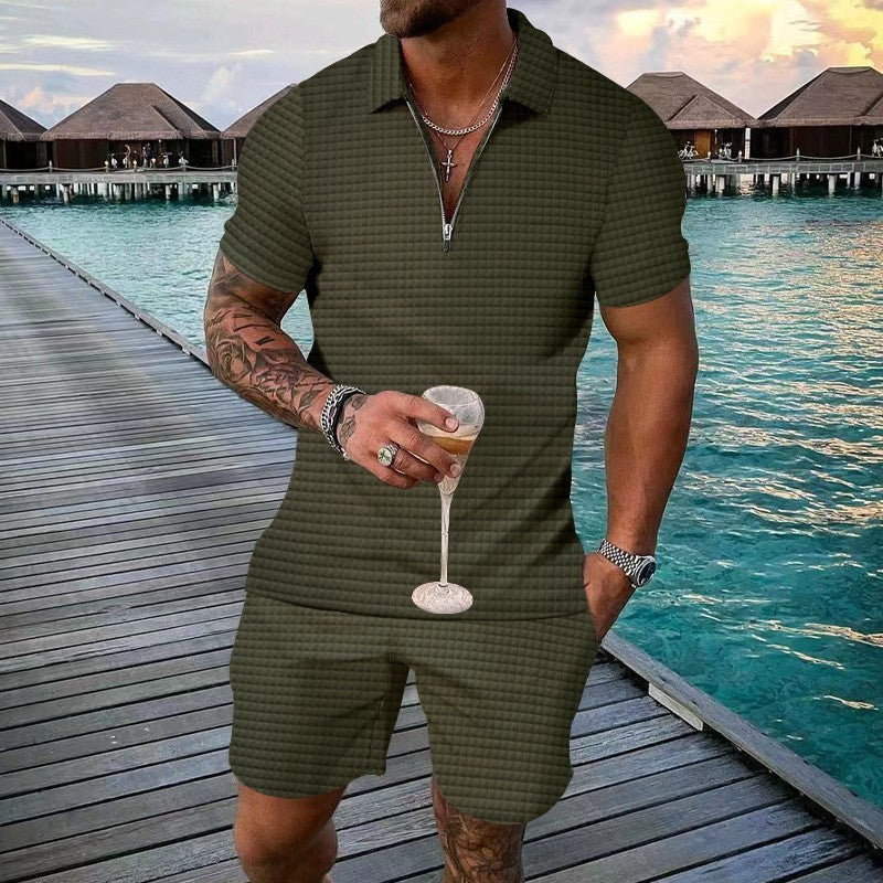 Men's Casual Summer Short Sleeve Cotton Suit Set