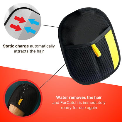 Effortless pet hair remover glove; blue mesh fabric with stretchy cuff, ideal for removing hair from clothes, sofas, and carp