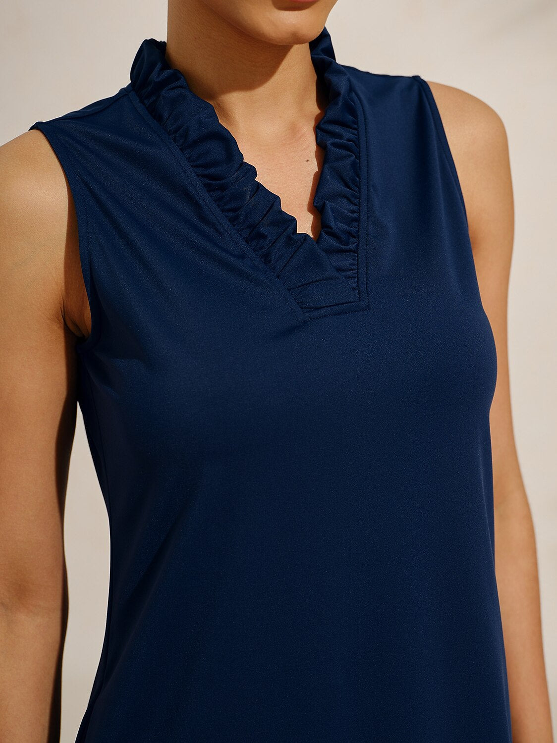 Simple Ruffled V Neck Sundress with UPF 50 Protection