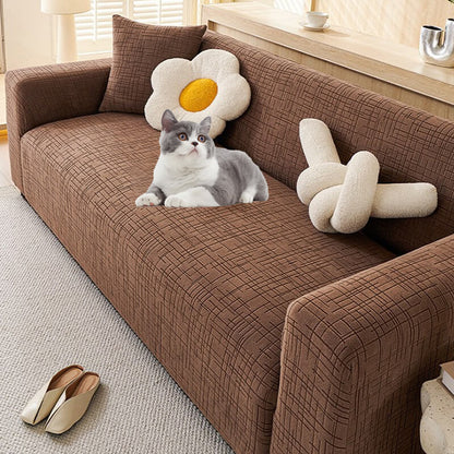 Elastic Jacquard Anti-Scratch Sofa Cover for Pets, stretchy plaid fabric, protects from scratches, ideal for families.