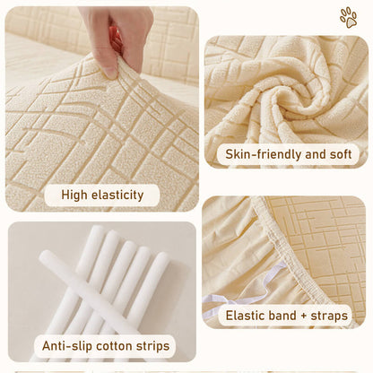 Elastic Jacquard Anti-Scratch Sofa Cover for Pets, stretchy plaid fabric, protects from scratches, ideal for families.
