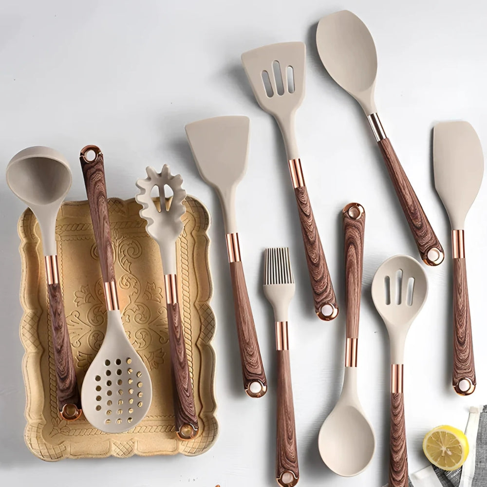 Premium Silicone Kitchen Utensil Set 10 Piece Heatproof - Luxivelle