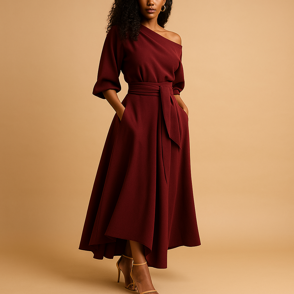 Classic Waist Belted Midi Dress for Ladies - Luxivelle