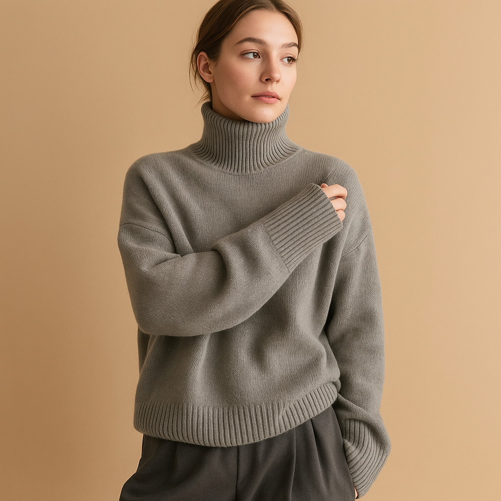 Women’s turtleneck sweater with a classic fit and refined style, perfect for elegant winter outfits and casual layering.