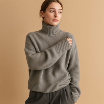Women’s turtleneck sweater with a classic fit and refined style, perfect for elegant winter outfits and casual layering.
