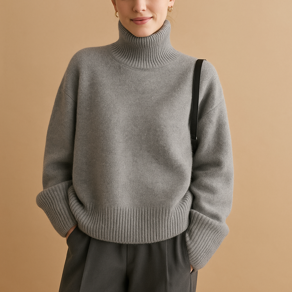 Women’s turtleneck sweater with a classic fit and refined style, perfect for elegant winter outfits and casual layering.