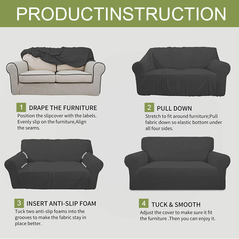 "Elegant jacquard sofa cover with velvet texture, anti-scratch, stretchable and pet-friendly, ideal for stylish protection."