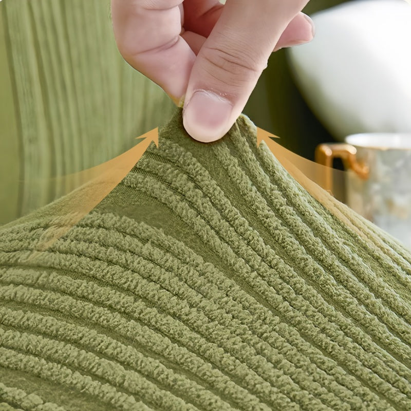 "Elegant jacquard sofa cover with velvet texture, anti-scratch, stretchable and pet-friendly, ideal for stylish protection."